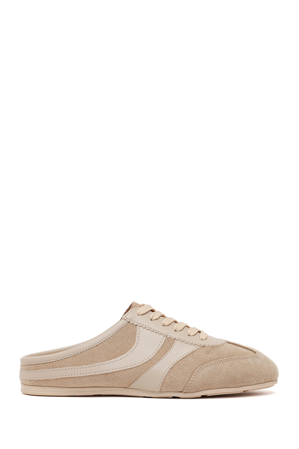 Kadın Bej Mule Arkası Açık Süet Deri Sneaker