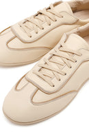 Woman Beige Lace-Up Leather Sneakers | Derimod