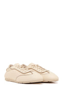 Woman Beige Lace-Up Leather Sneakers | Derimod