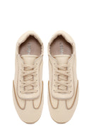 Woman Beige Lace-Up Leather Sneakers | Derimod