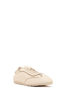 Woman Beige Lace-Up Leather Sneakers | Derimod