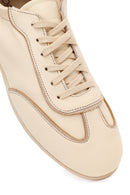 Woman Beige Lace-Up Leather Sneakers | Derimod
