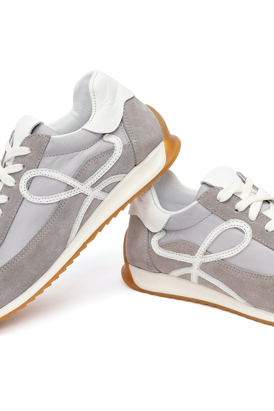 Women's Grey Lace-up Leather Sneaker