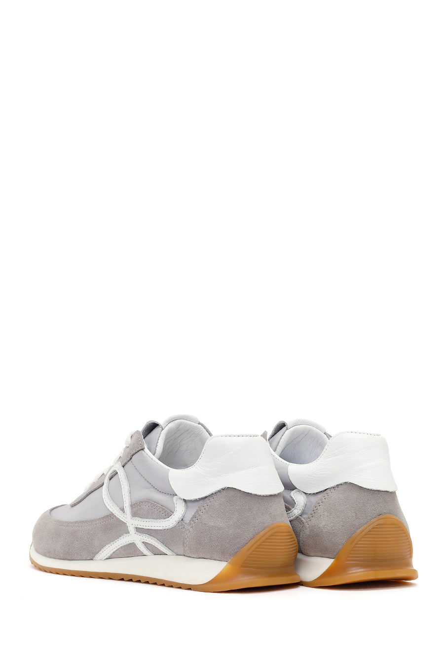 Women's Grey Lace-up Leather Sneaker