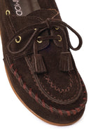 Kadın Kahverengi Püsküllü Süet Deri Loafer | Derimod