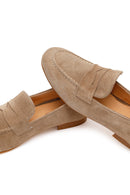 Women's Beige Suede Leather Masculine Loafer | Derimod
