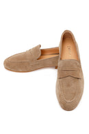 Women's Beige Suede Leather Masculine Loafer | Derimod
