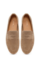 Women's Beige Suede Leather Masculine Loafer | Derimod