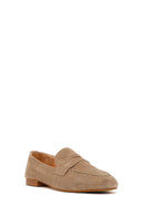 Women's Beige Suede Leather Masculine Loafer | Derimod
