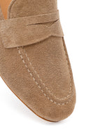 Women's Beige Suede Leather Masculine Loafer | Derimod
