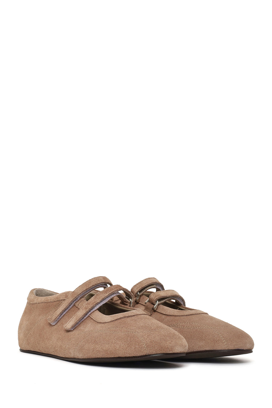 Woman Mink Double-Strap Suede Leather Ballerine Shoes
