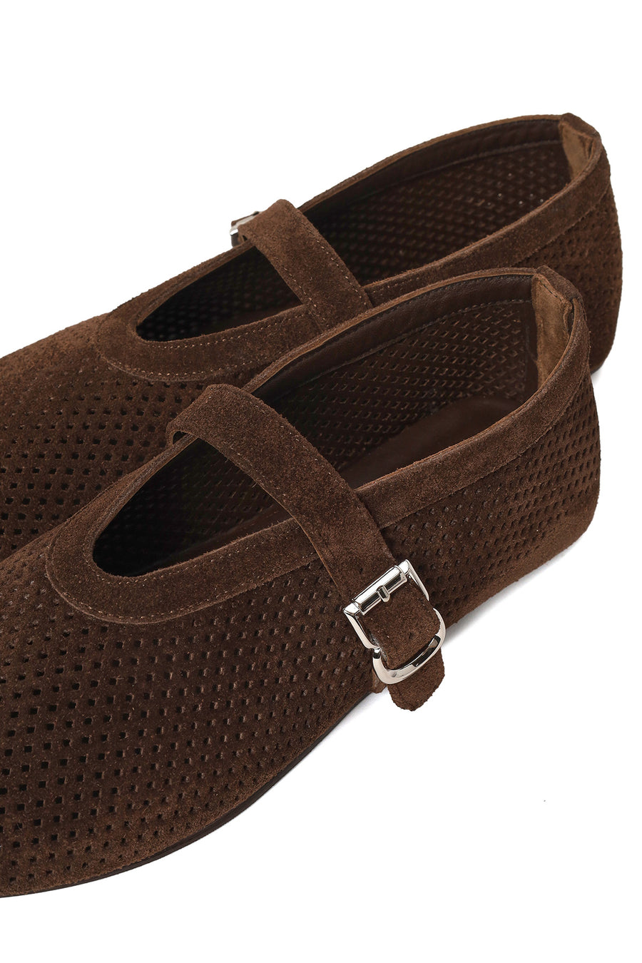 Woman Brown Mesh Suede Leather Ballerine Shoes