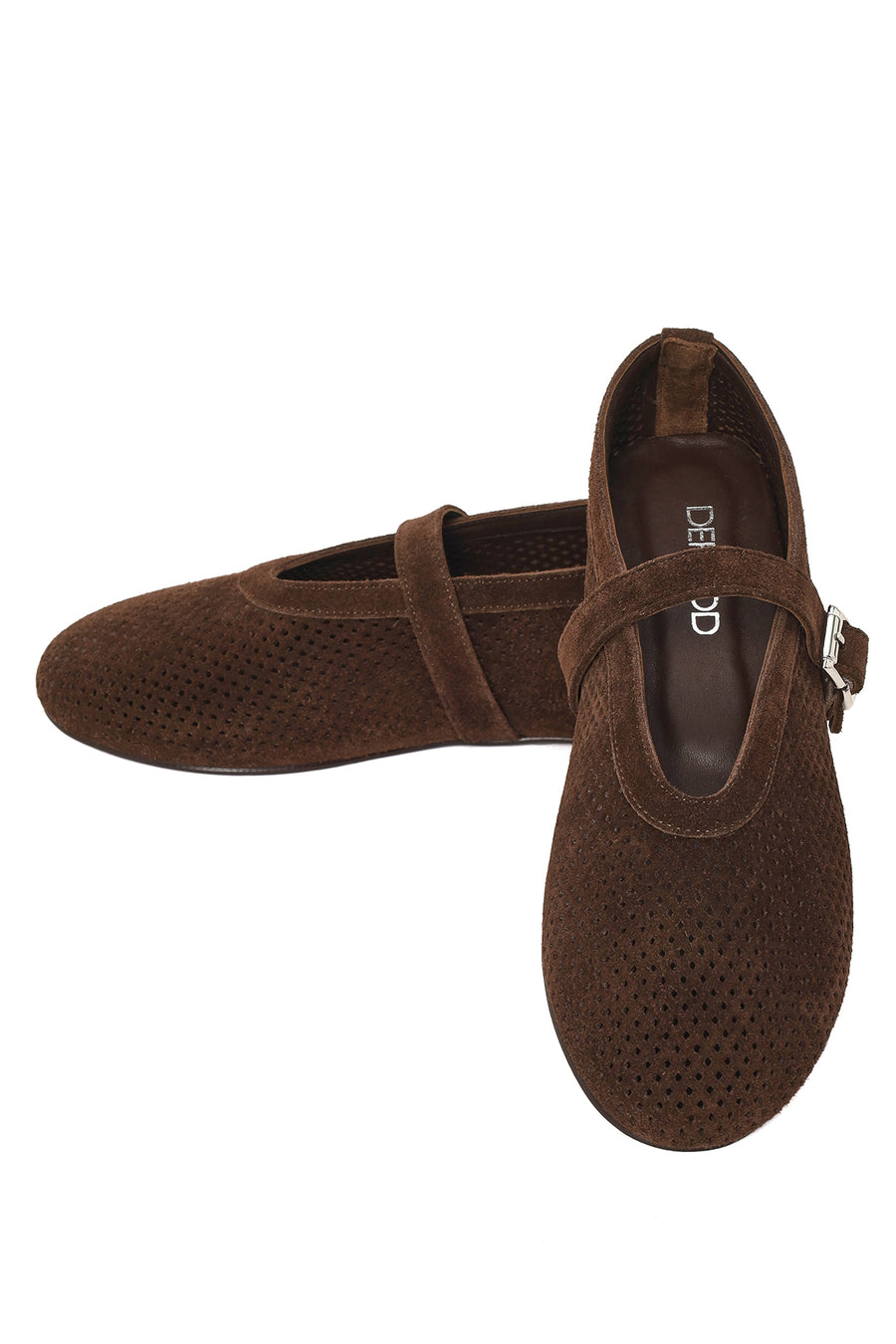 Woman Brown Mesh Suede Leather Ballerine Shoes
