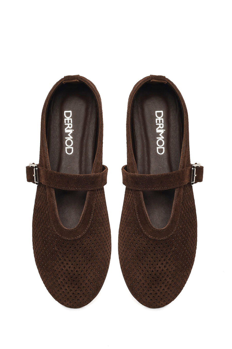 Woman Brown Mesh Suede Leather Ballerine Shoes