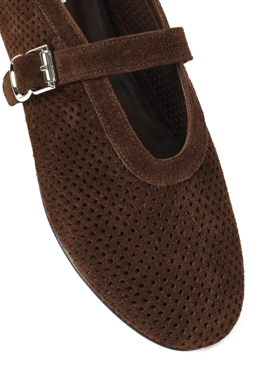 Woman Brown Mesh Suede Leather Ballerine Shoes