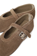 Woman Tan Mesh Suede Leather Ballerine Shoes | Derimod
