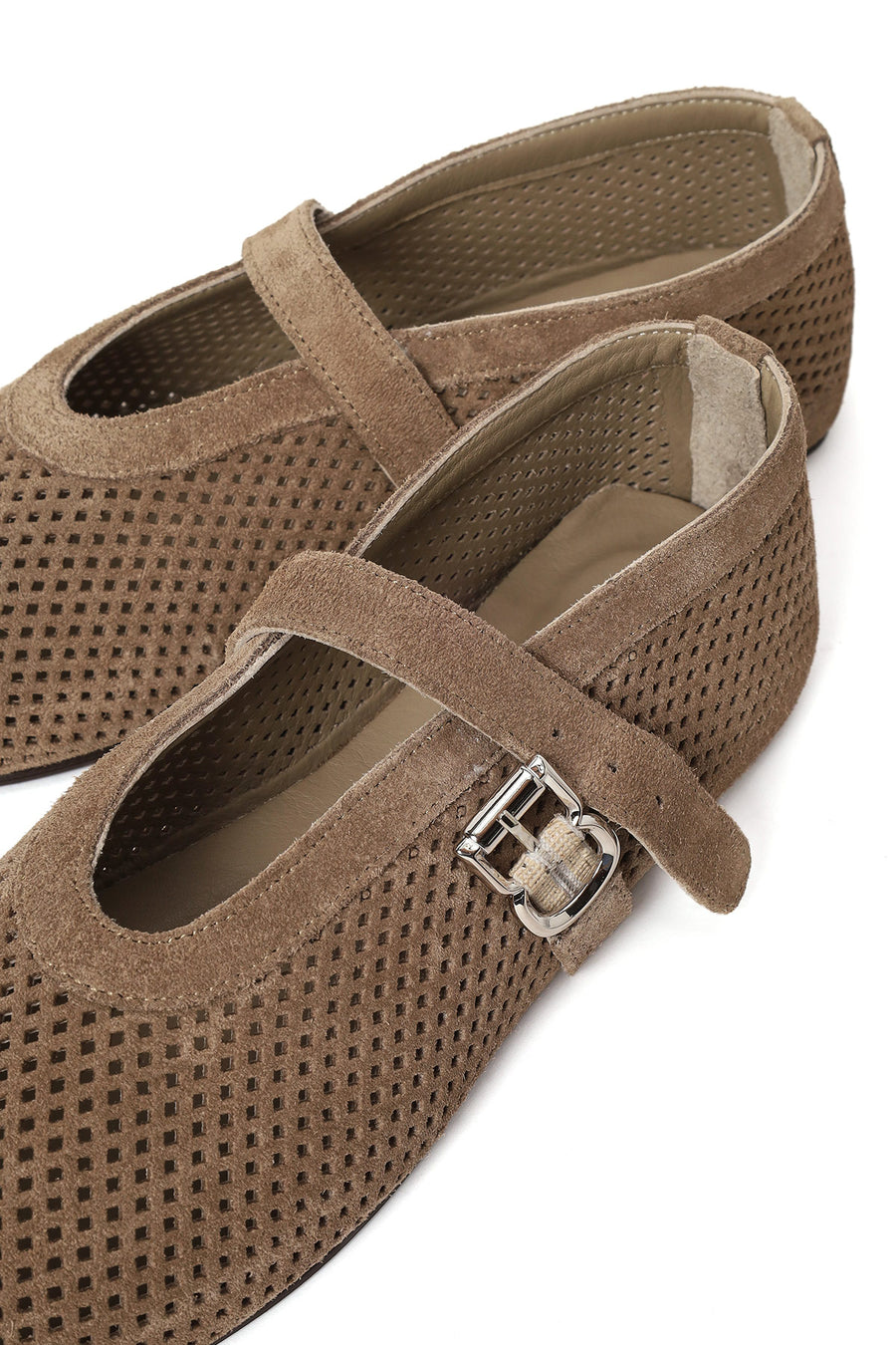 Woman Tan Mesh Suede Leather Ballerine Shoes