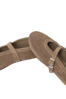 Woman Tan Mesh Suede Leather Ballerine Shoes | Derimod