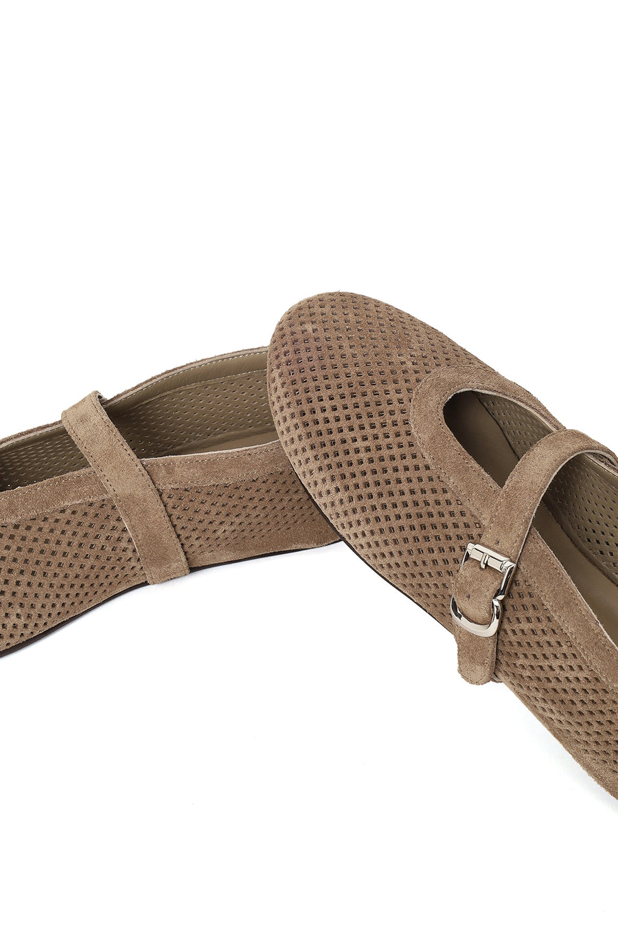 Woman Tan Mesh Suede Leather Ballerine Shoes
