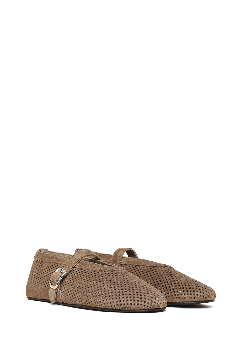 Woman Tan Mesh Suede Leather Ballerine Shoes