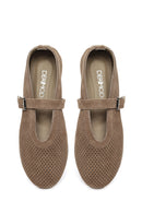 Woman Tan Mesh Suede Leather Ballerine Shoes | Derimod