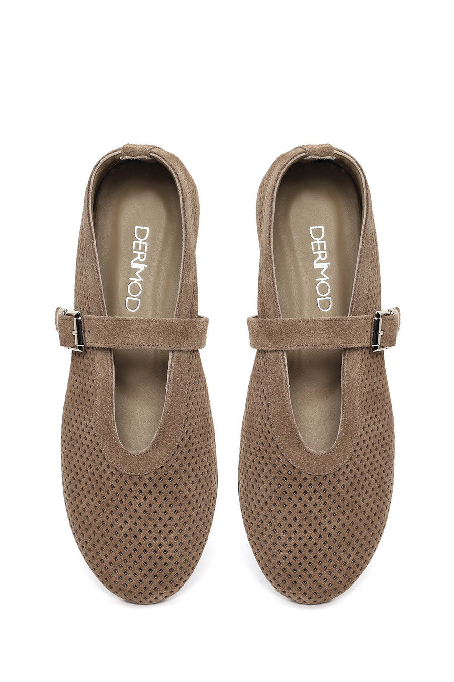 Woman Tan Mesh Suede Leather Ballerine Shoes