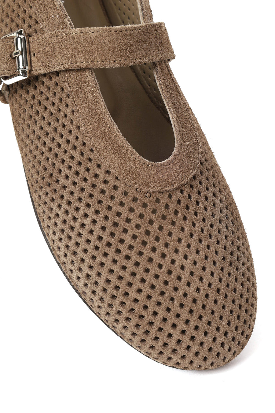 Woman Tan Mesh Suede Leather Ballerine Shoes