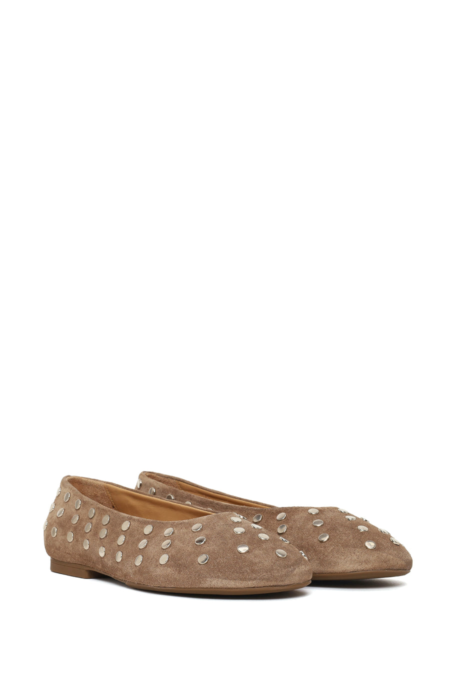 Woman Tan Suede Leather Ballerine Shoes