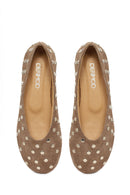 Woman Tan Suede Leather Ballerine Shoes | Derimod