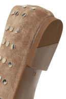 Woman Tan Suede Leather Ballerine Shoes | Derimod
