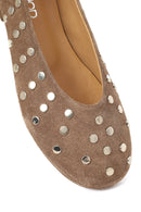 Woman Tan Suede Leather Ballerine Shoes | Derimod