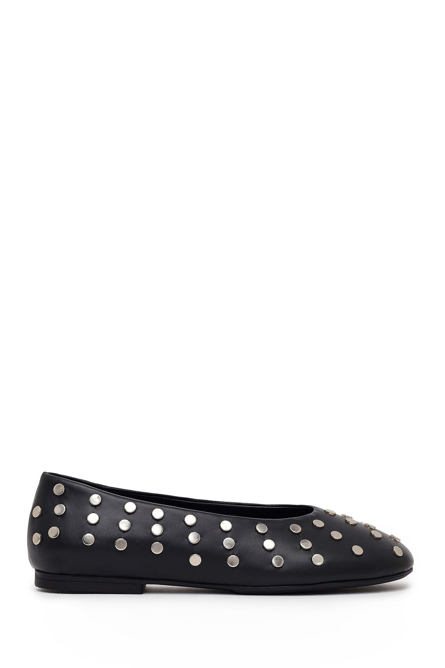 Woman Black Studded Leather Ballet Flat 26PFD271418 | Derimod
