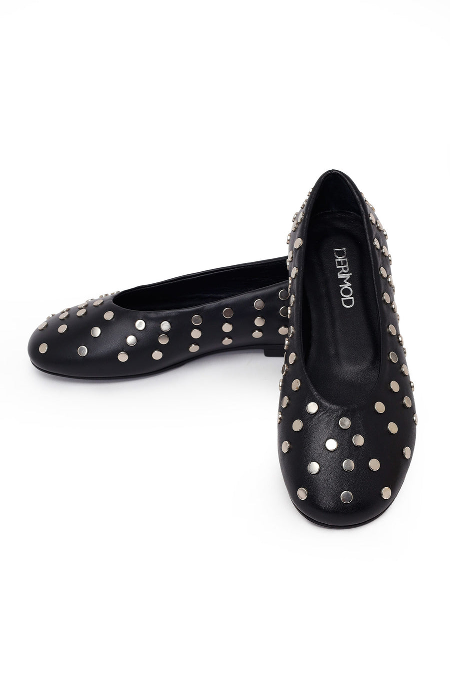 Woman Black Studded Leather Ballet Flat
