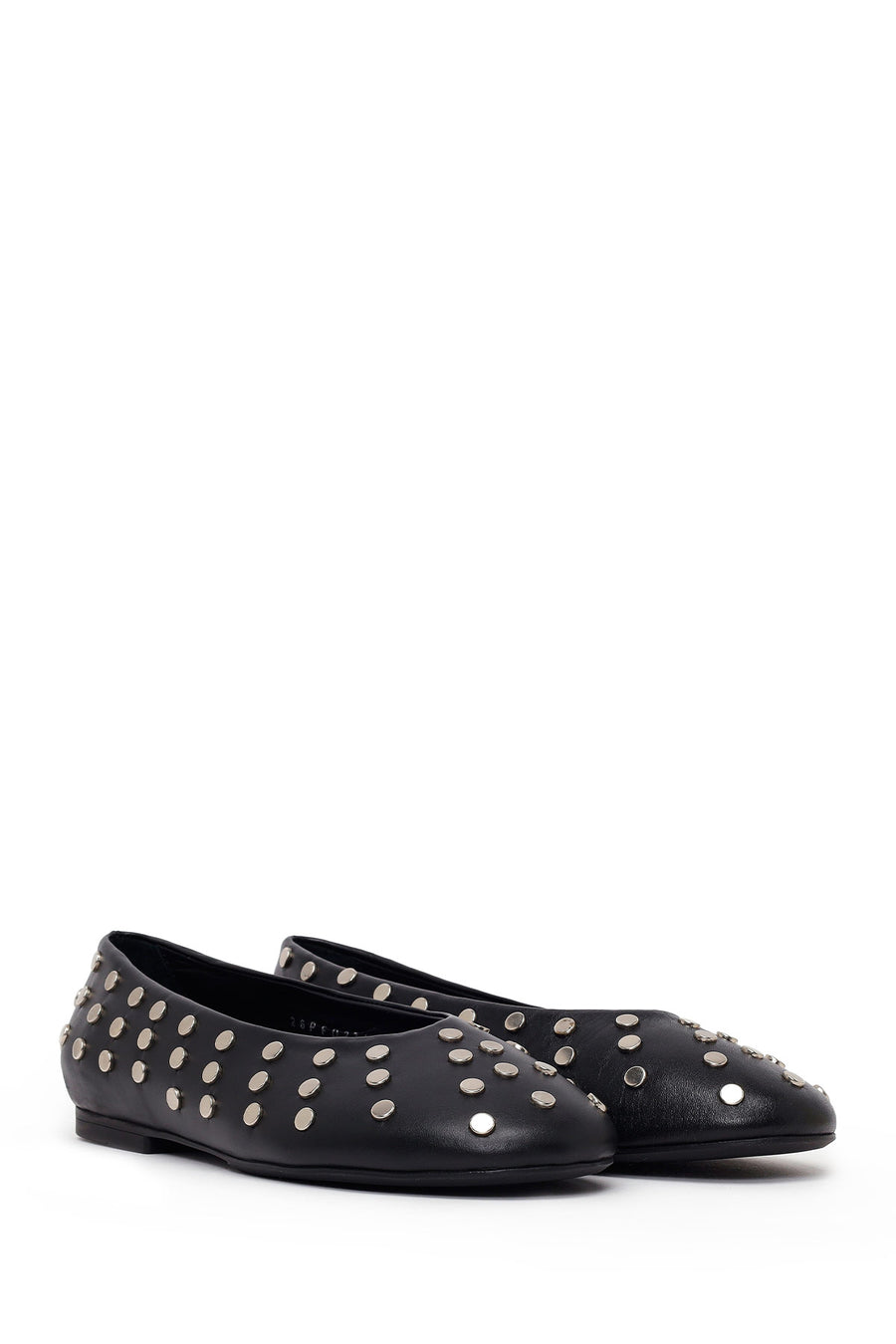 Woman Black Studded Leather Ballet Flat