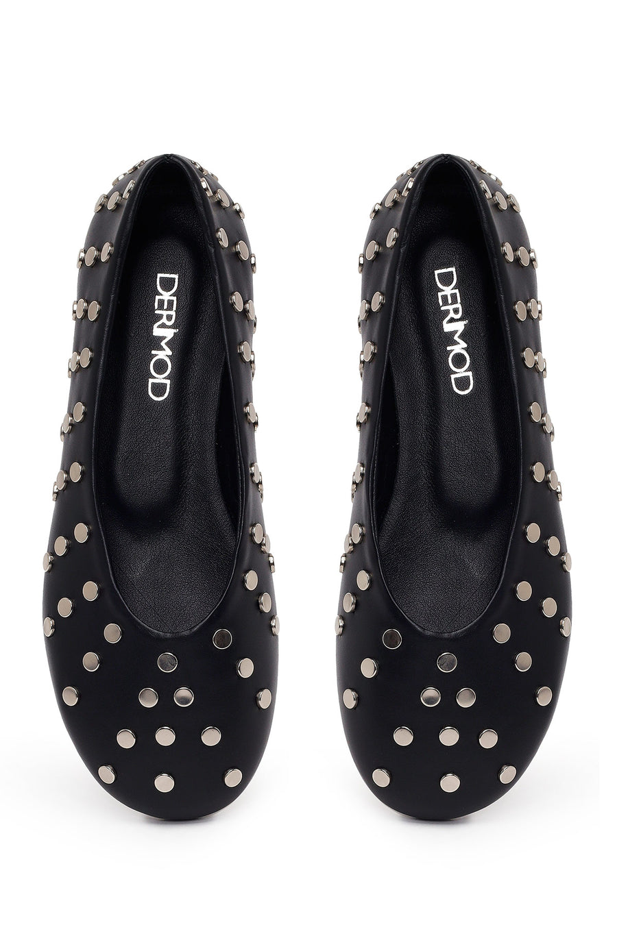 Woman Black Studded Leather Ballet Flat