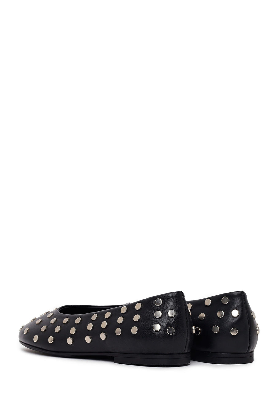 Woman Black Studded Leather Ballet Flat