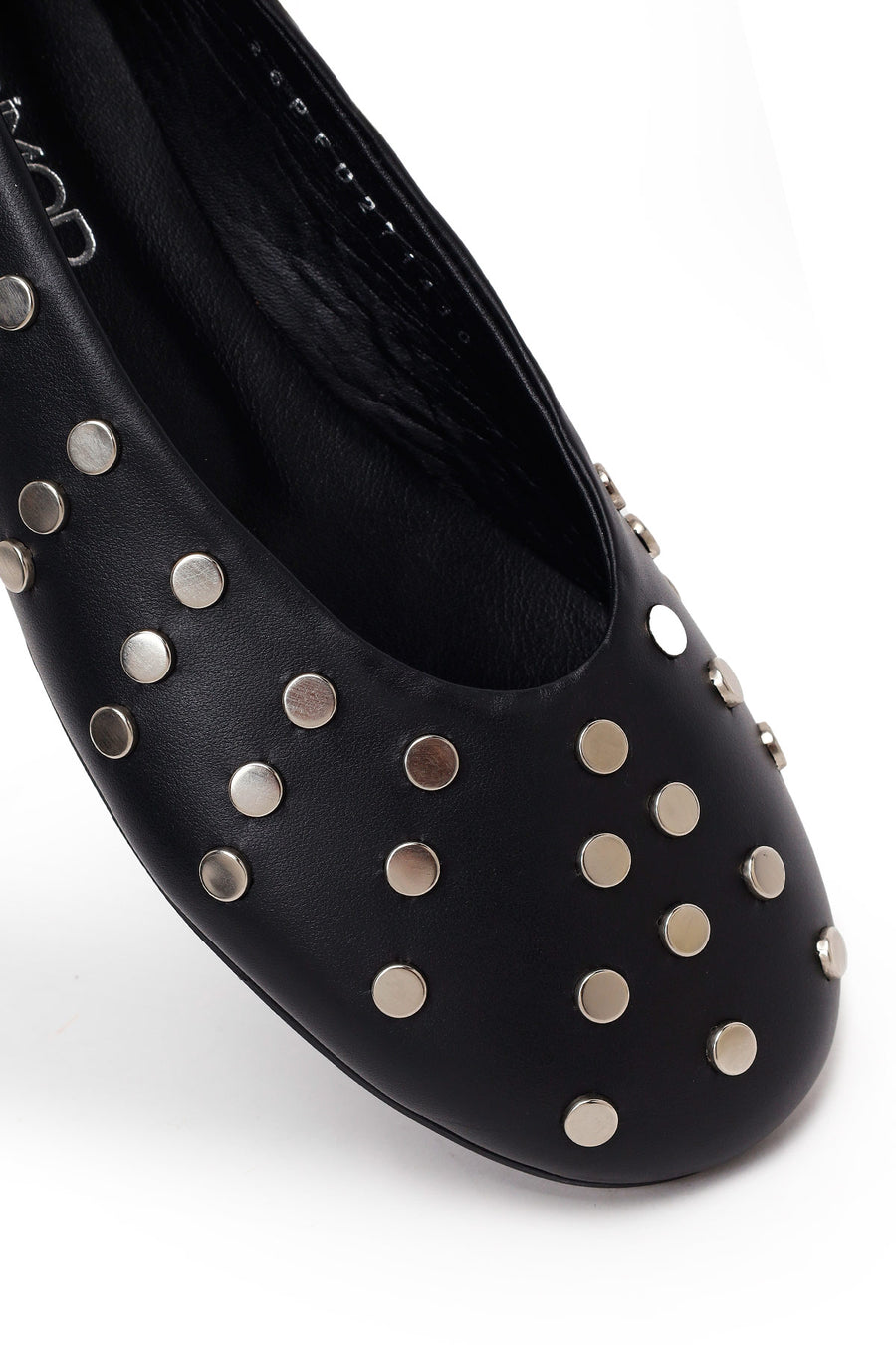 Woman Black Studded Leather Ballet Flat