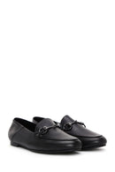 Women's Black Buckled Leather Masculine Loafer | Derimod
