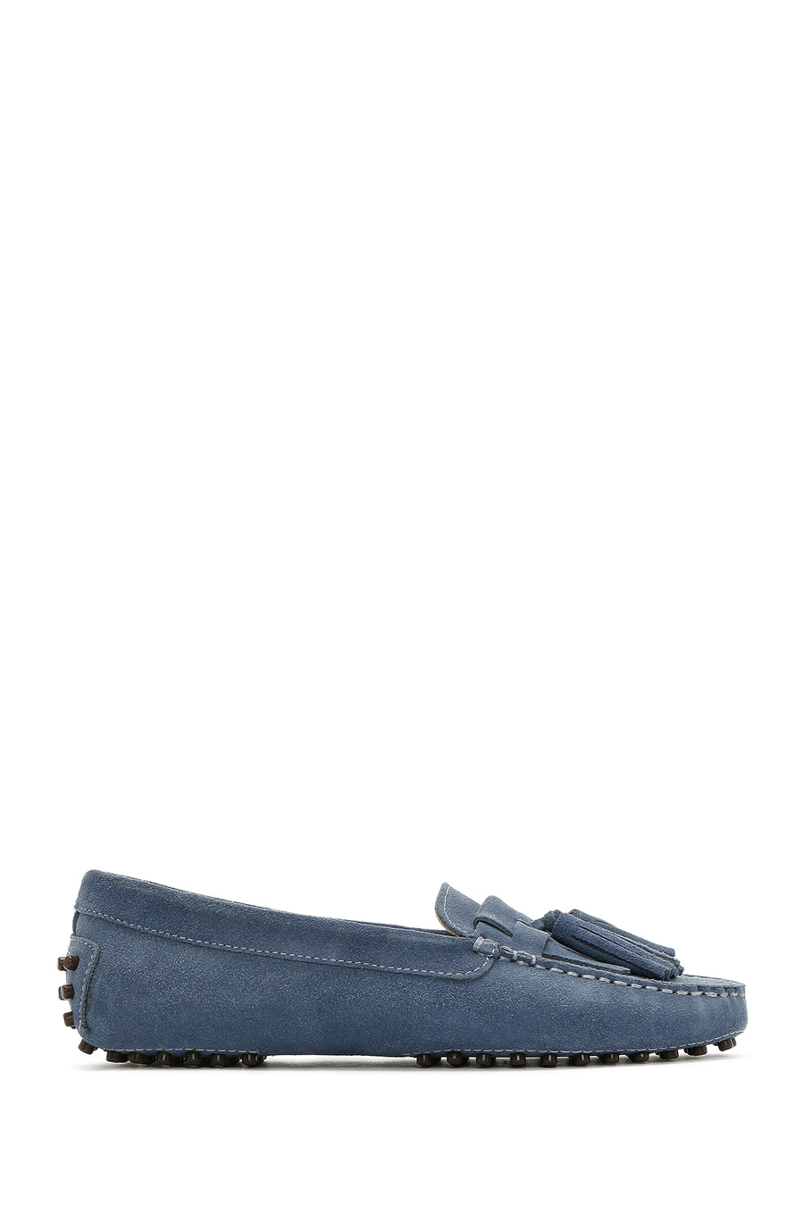 Kadın Mavi Püsküllü Süet Deri Loafer 26PFD290510 | Derimod