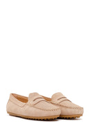 Woman Beige Suede Leather Loafer | Derimod