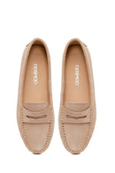 Woman Beige Suede Leather Loafer | Derimod