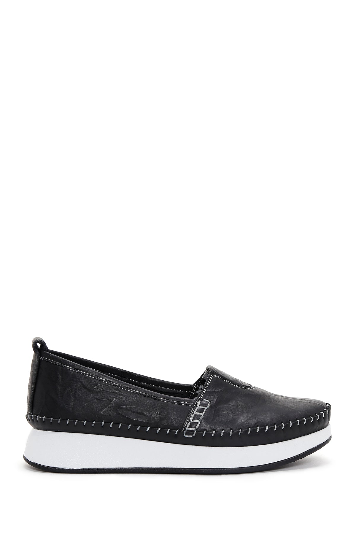 Women's Black Thick Soled Leather Comfort Loafer 26PFD330018 | Derimod