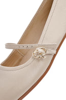 Women's Beige Strap Leather Ballerinas | Derimod