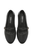 Kadın Siyah Bantlı Deri Babet | Derimod