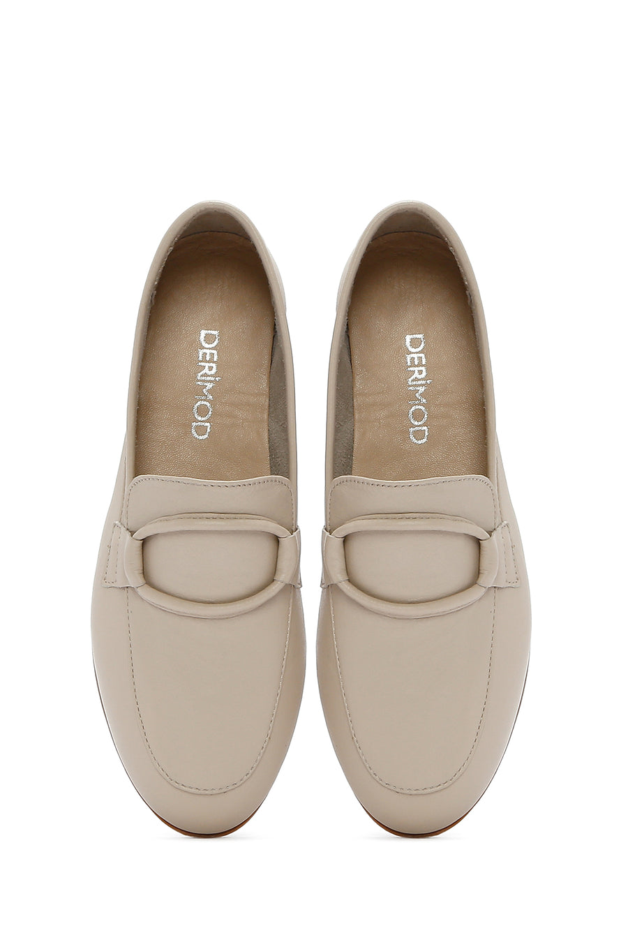 Women's Beige Leather Masculine Loafer