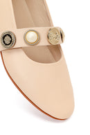 Kadın Bej Taşlı Deri Babet | Derimod