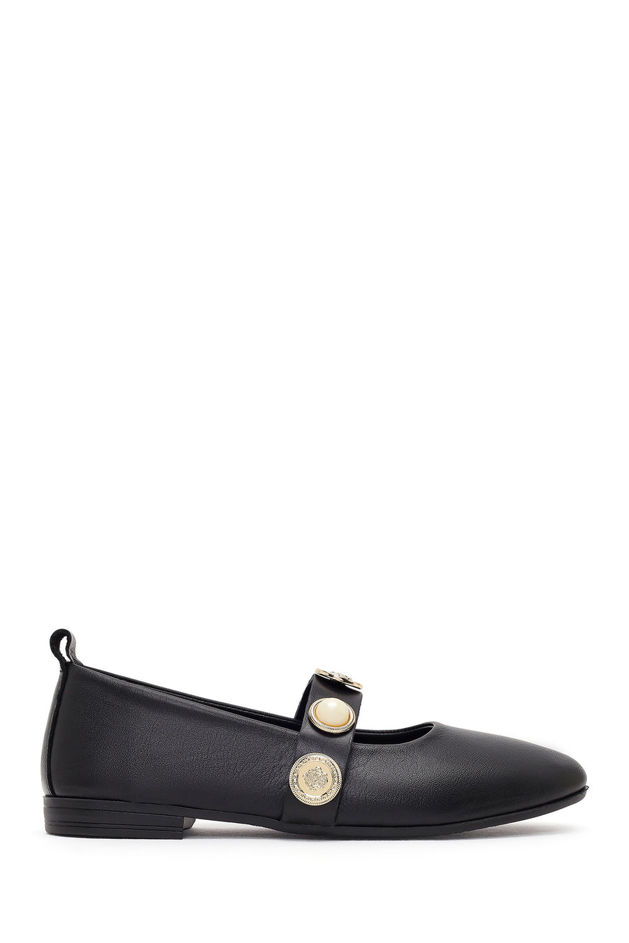 Women's Black Stone Leather Ballerinas 26PFD350718 | Derimod