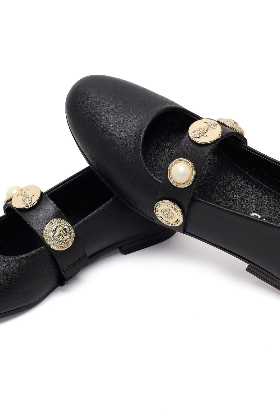 Women's Black Stone Leather Ballerinas
