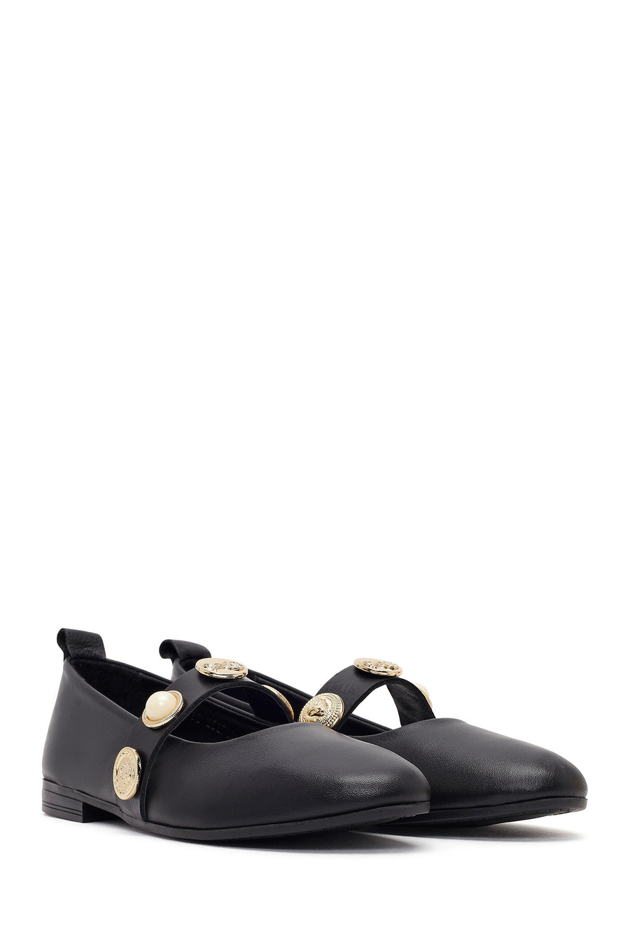 Women's Black Stone Leather Ballerinas