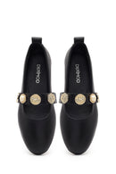 Kadın Siyah Taşlı Deri Babet | Derimod